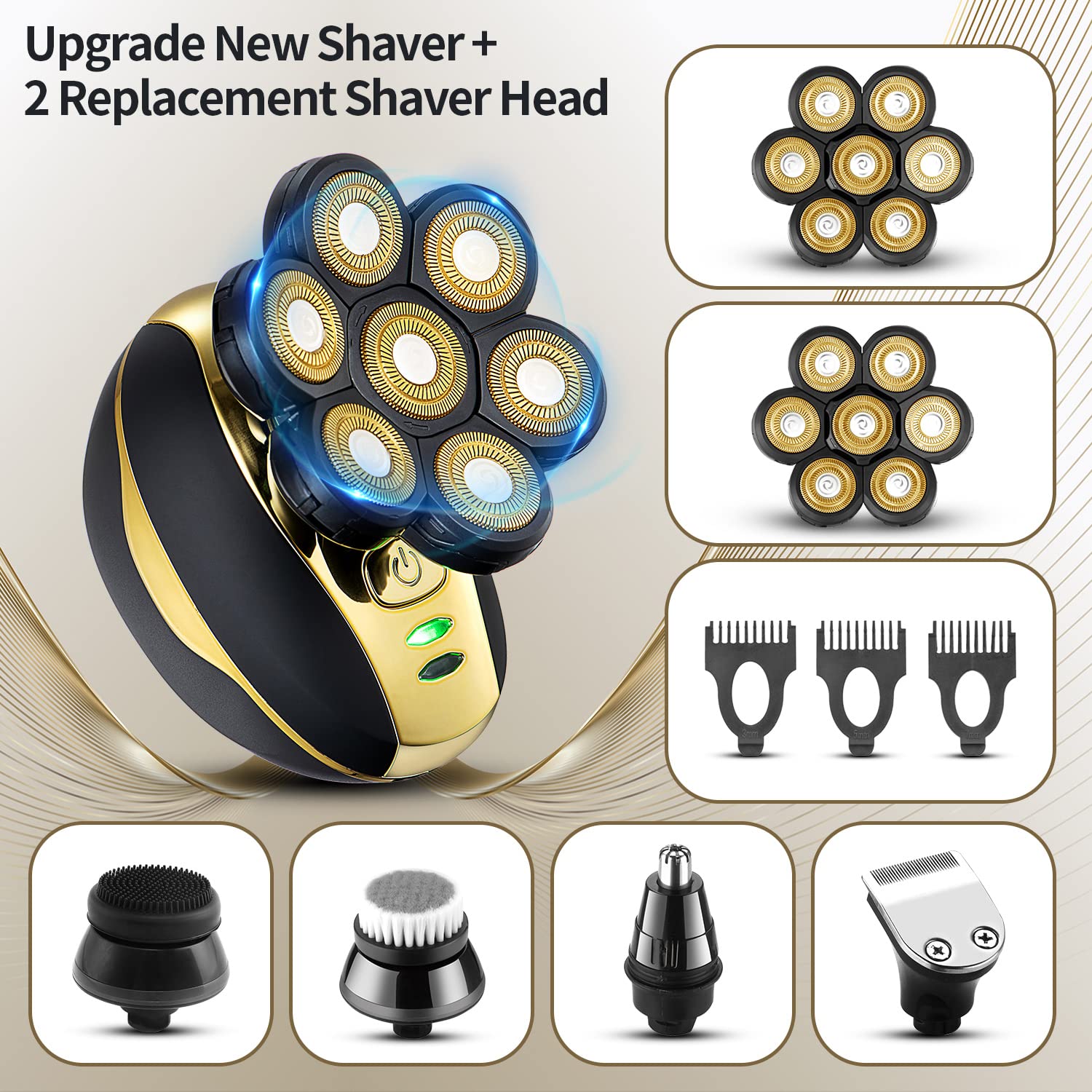 VOTMONI Head Shaver for Bald Men Upgrade 7D Electric Shavers Waterproof Bald Head Close Shaver for Men Rechargeable Rotary Shaver Multifunctional Electric Razors Wet & Dry Bald Shaver