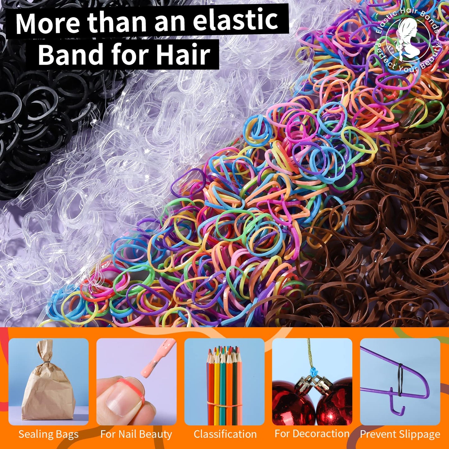 Teenitor Elastic Hair Bands, 2000pcs Hair Rubber Bands, Elastics for Hair, Small Hair Ties, Clear,Black,Brown and Color