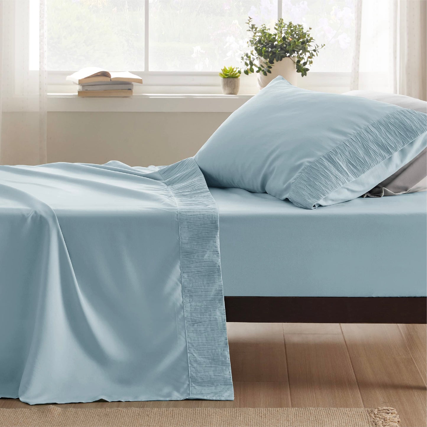 Bedsure Twin Sheets Set - Soft Twin Bed Sheets, 3 Pieces Hotel Luxury Sky Blue Sheets Twin, Easy Care Polyester Microfiber Cooling Bed Sheet Set