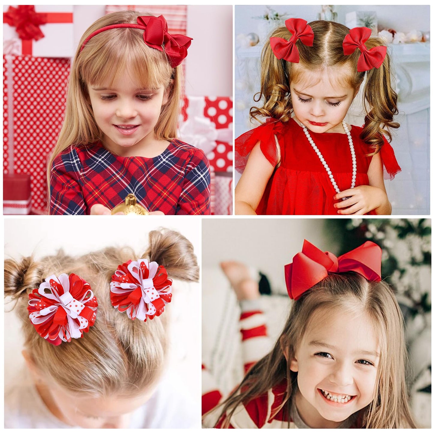 CN 20PCS Red Hair Bows for Girls, Bow Hair Clips Headband Hair Ties Hair Barrettes Ponytail Holders Curly Koker Bows Hair Accessories School Uniform Set for Little Girls Teens Toddler