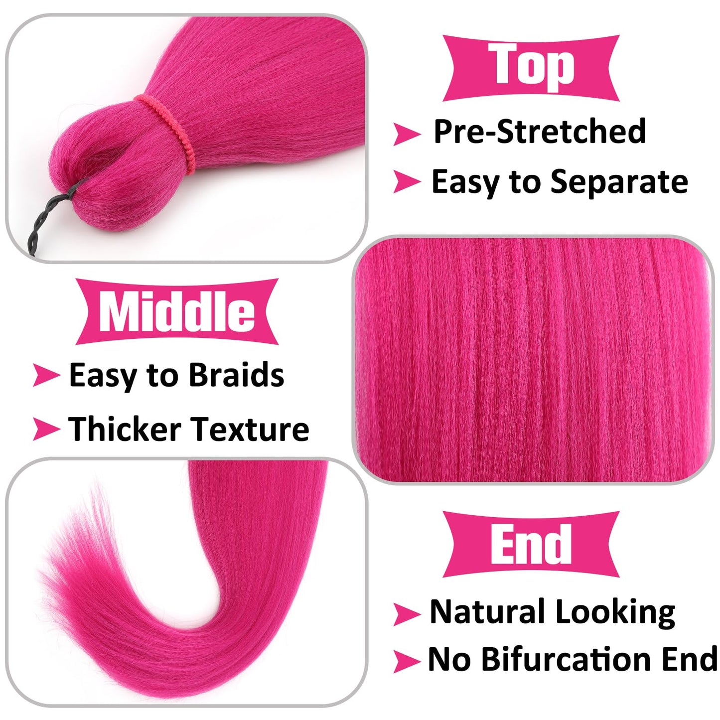 Unionbeauty Hot Pink Pre Stretched Braiding Hair 26 Inch 2 Packs Dark Pink Braiding Hair for Box Braids Yaki Texture Hot Water Setting Crochet Braid Hair Extensions Synthetic Braiding Hair(Hot Pink#)