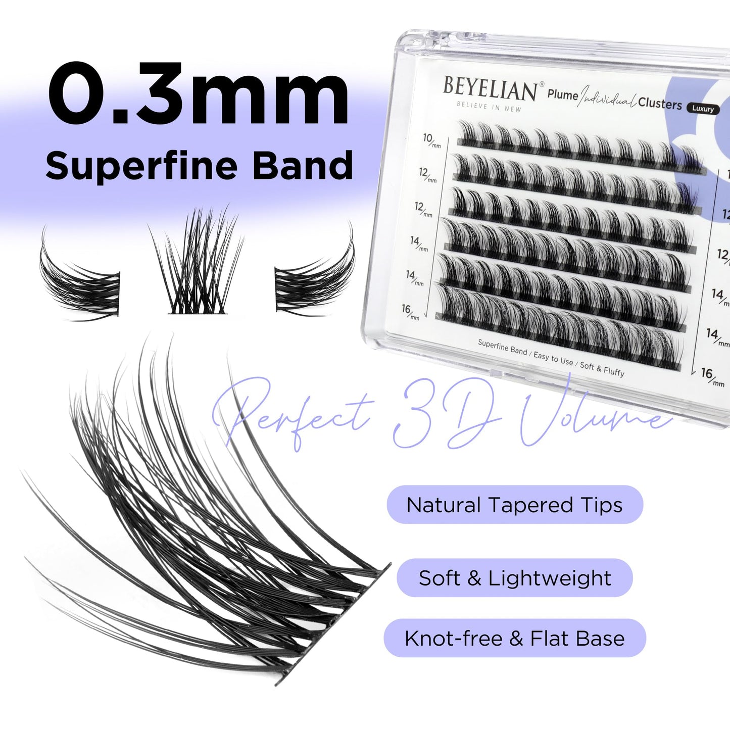 BEYELIAN Lash Extension Kit Cluster Lashes Kit with 72 Pcs C Curl Lash Clusters, Cluster Lashes Bond and Seal Super Hold, Clusters Lash Glue Remover Easy to Apply