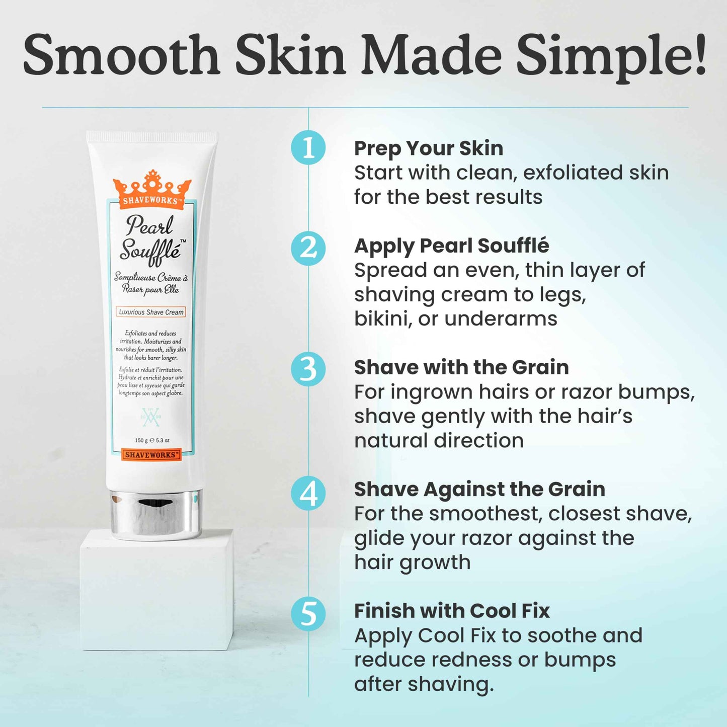 Shaveworks Pearl Soufflé Shaving Cream for Women – Soothing, Hydrating Shave Lotion for Legs, Underarms, Bikini Area – Reduces Irritation, Slows Future Hair Growth 5.3 Fl Oz