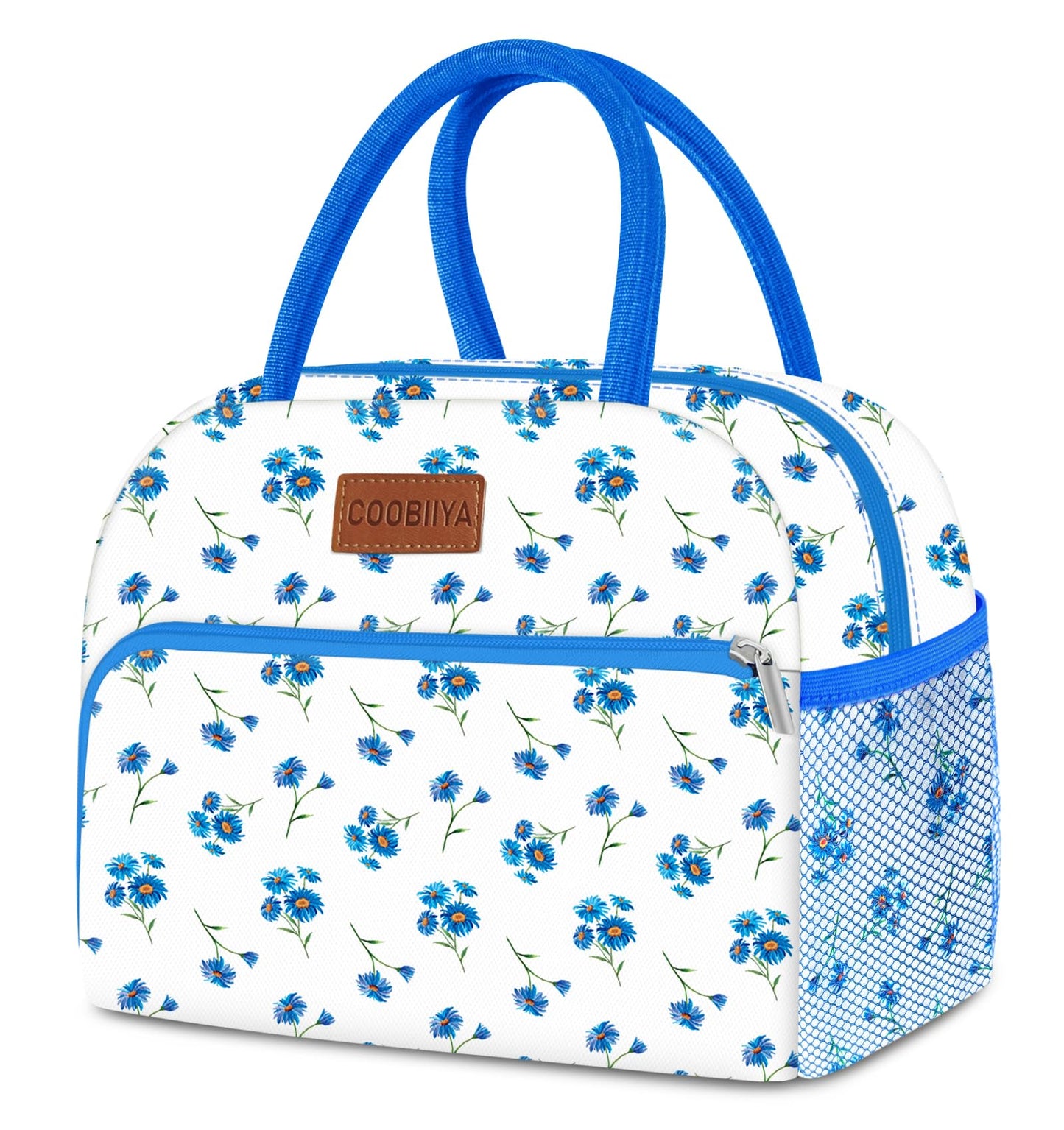 Coobiiya Lunch Bag Women, Lunch Box Lunch Bag for Women Adult Men, Small Leakproof Cute Lunch Tote Large Capacity Reusable Insulated Cooler Lunch Container for Work/Office/Picnic/Travel-Blue Daisy