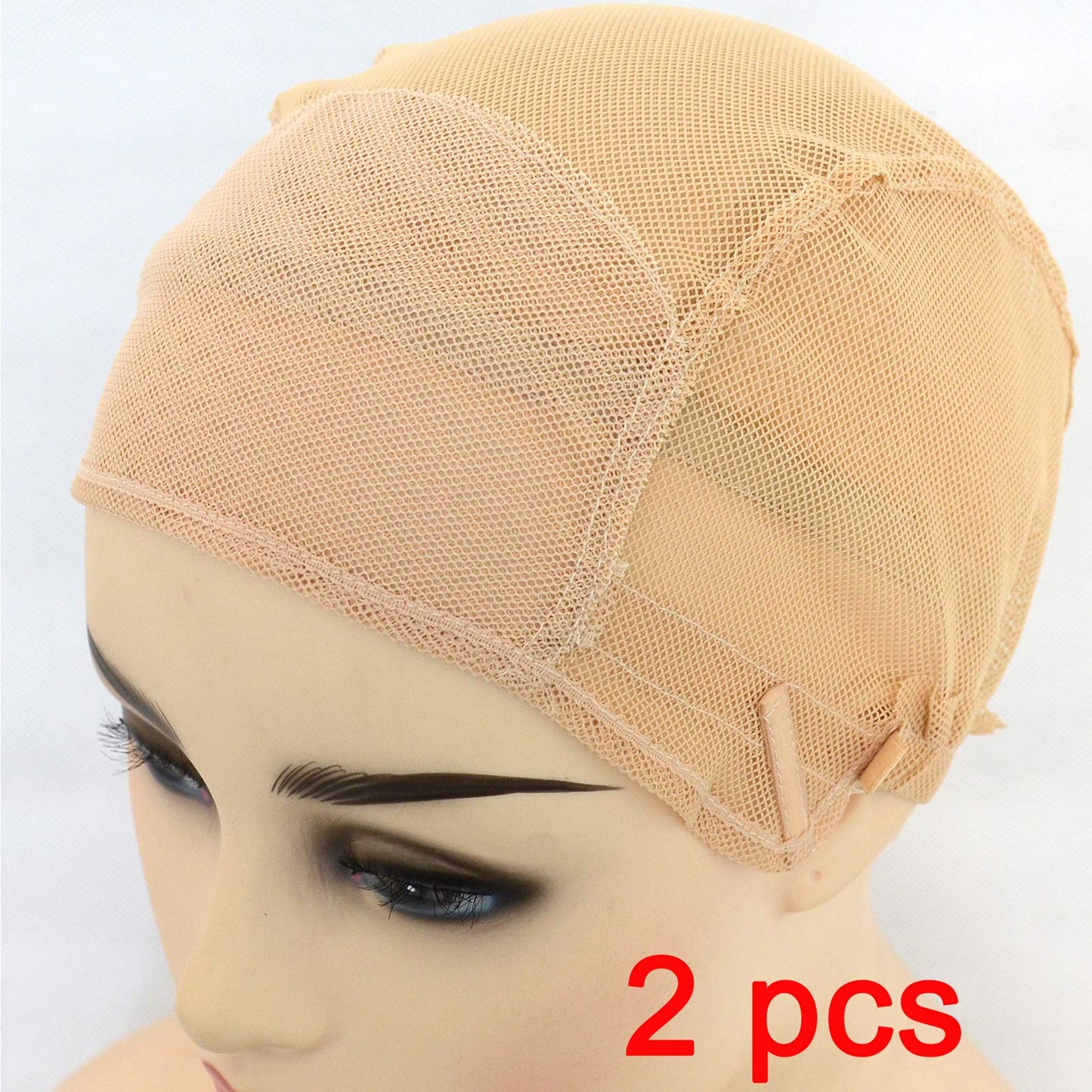 BLUPLE Mesh Wig Caps for Making Wigs 2 pcs Beige Color Stretch Weaving Caps with Back Adjustable Straps For Women (Medium, Beige Streth Cap)