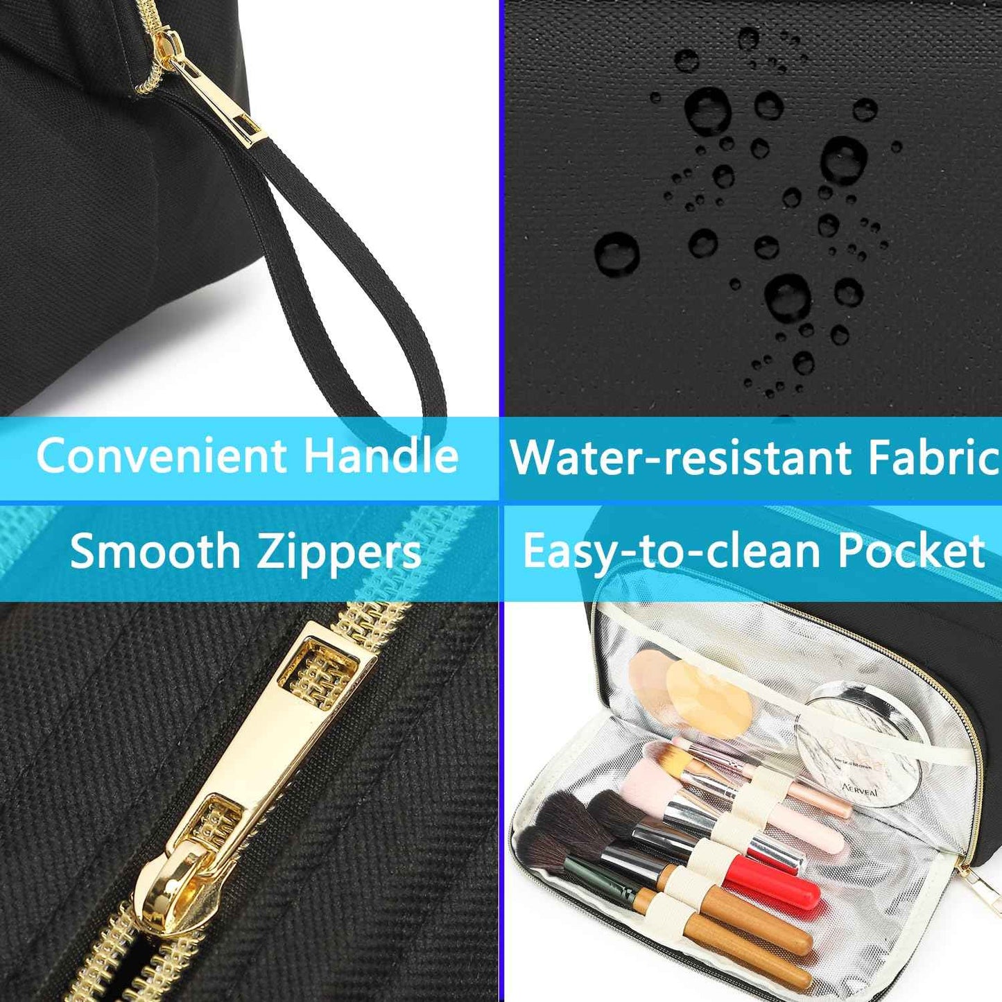 Fammart Travel Makeup Bag, Wide-open Cosmetic Bag Make Up Organizer Case with Brushes Pocket for Women, Large Family Toiletry Bag Skincare Pouch for Toiletries Accessories