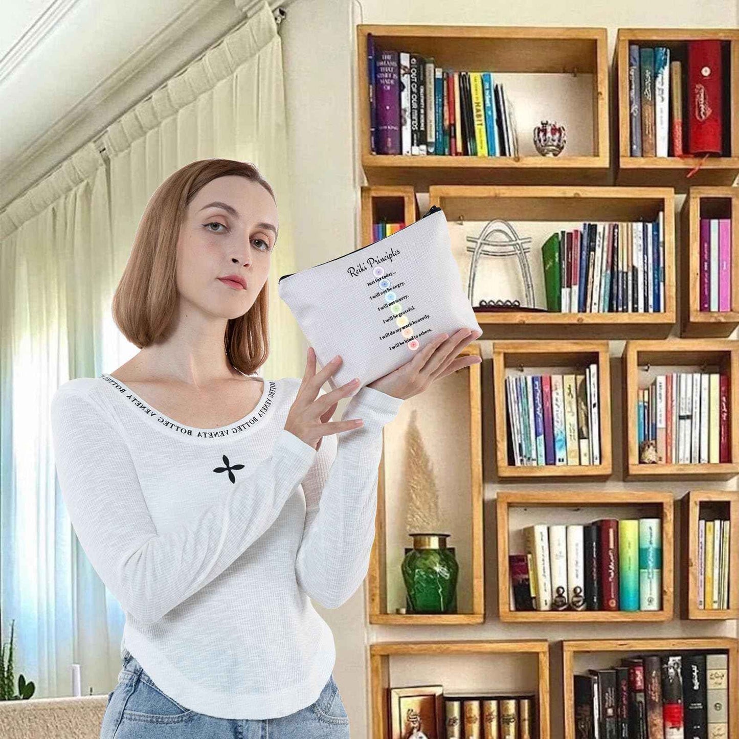 G2TUP Reiki Master Yoga Teacher Makeup Bag Just for Today Inspirational Spiritual Gifts Reiki Chakra Healing Zipper (Just for Today)