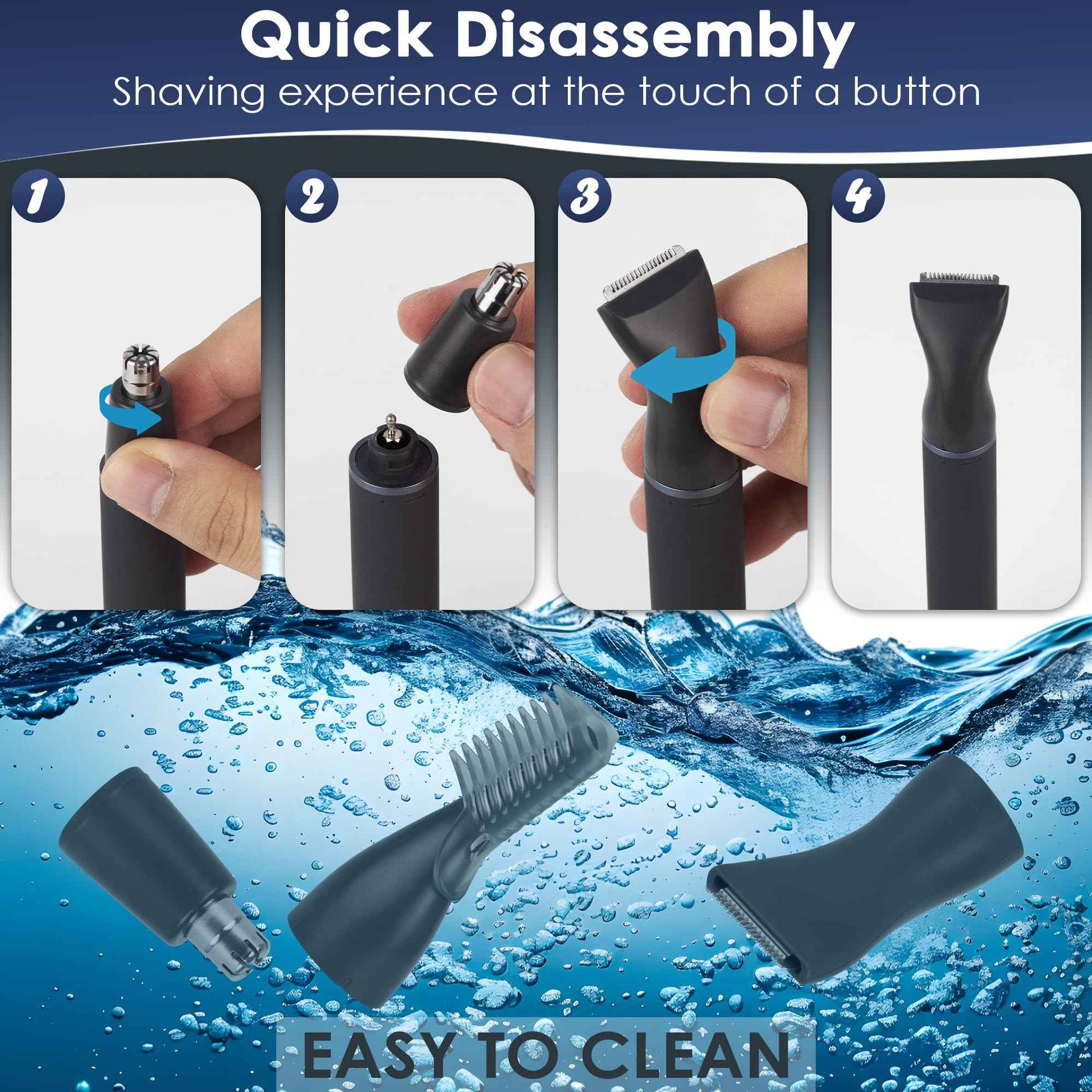 ULAIDO Nose and Ear Hair Trimmer for Men, Rechargeable 3 in 1 Hair Trimmers for Nose Ear Eyebrow & Body Detail Hair Removal, No Pull No Snag Men's Grooming with High Speed, 3 Heads