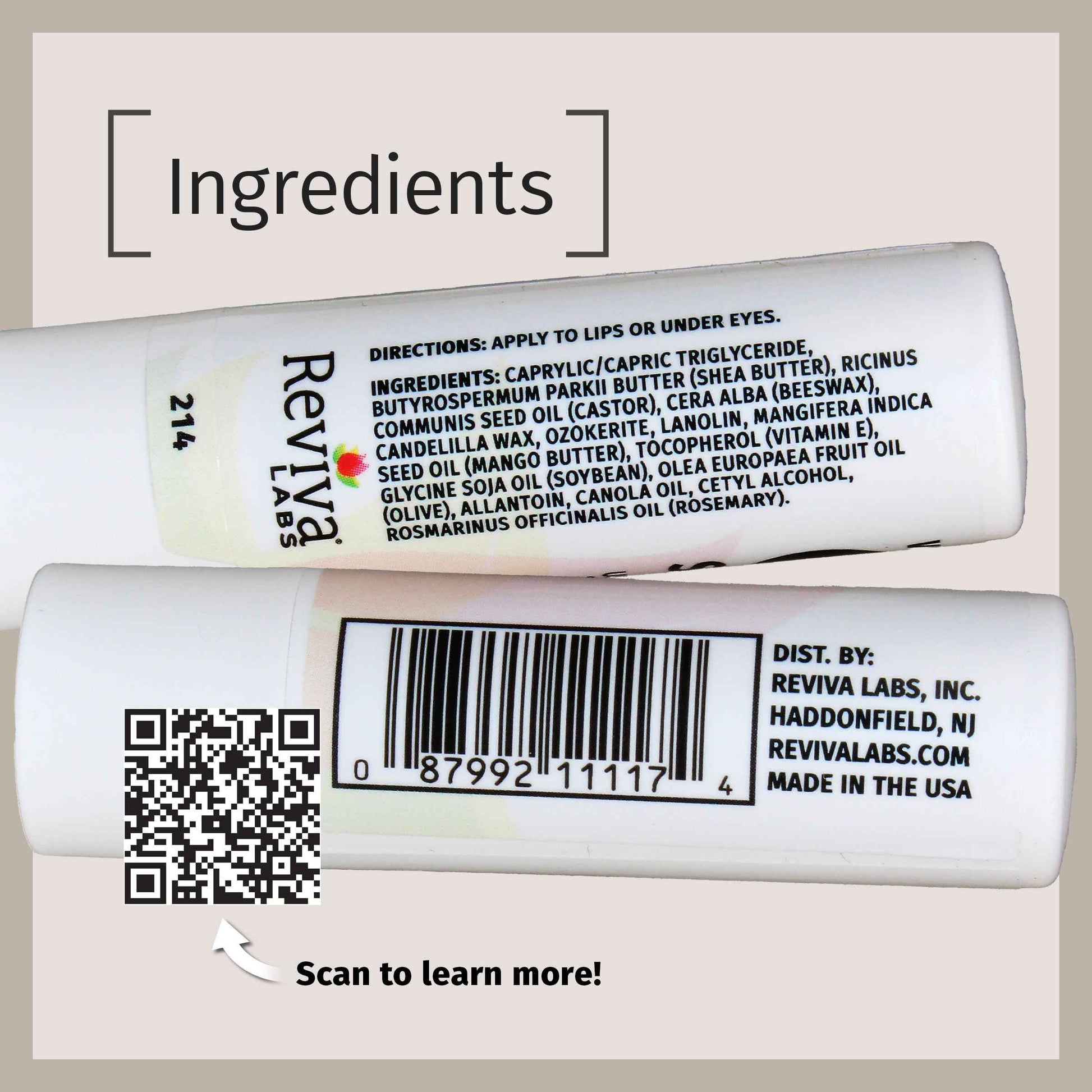 Reviva Labs Vitamin E Stick - Hydrating Lip Balm for Chapped Lips & Under Eye Care - Moisturizing with Beeswax, Shea Butter & Allantoin - Vitamin E Lip Balm for Men & Women (Pack of 6)