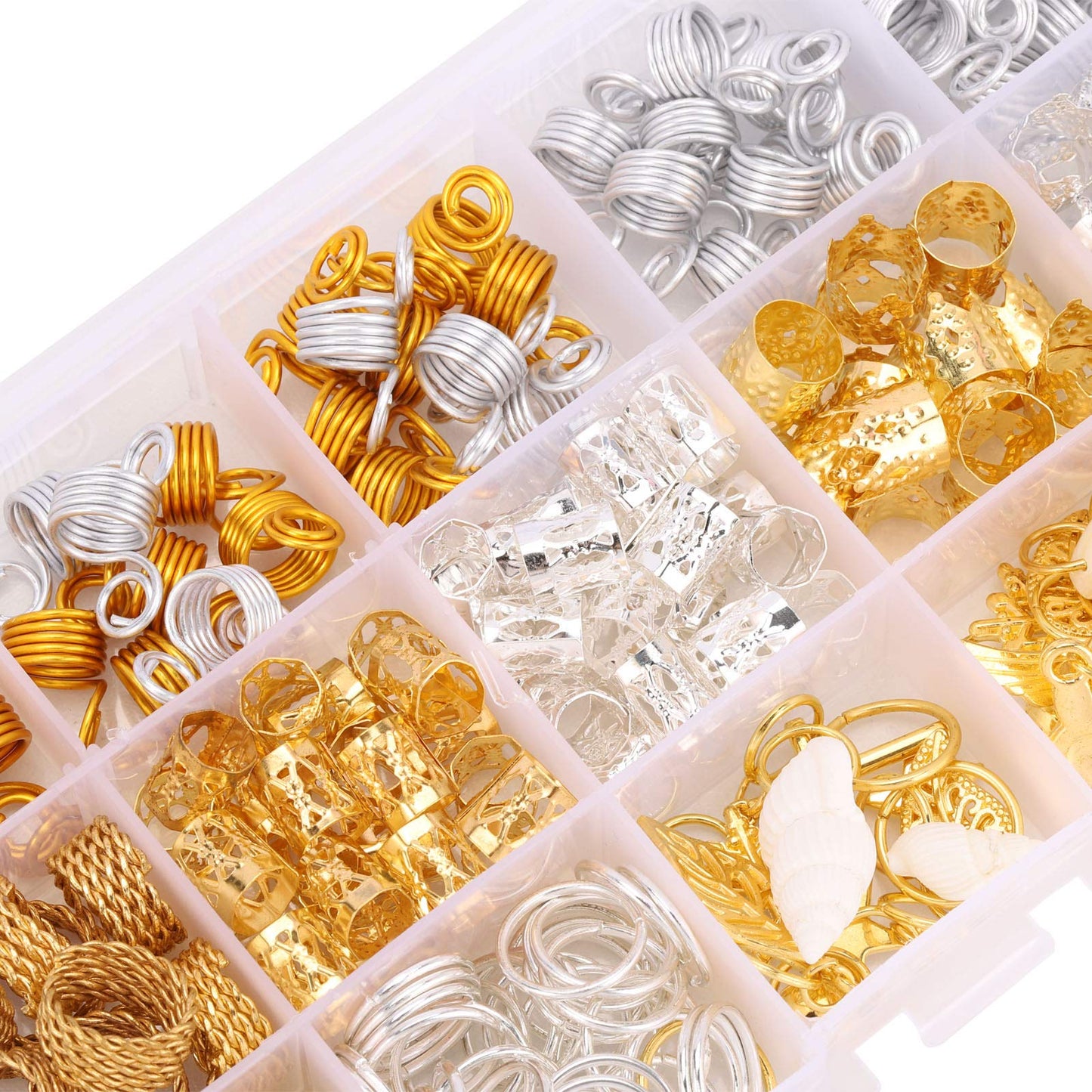 Tecbeauty 236 Pieces Hair Jewelry for Women Braids Rings Cuffs Clips Aluminum Beads Dreadlock Accessories-Box Storage