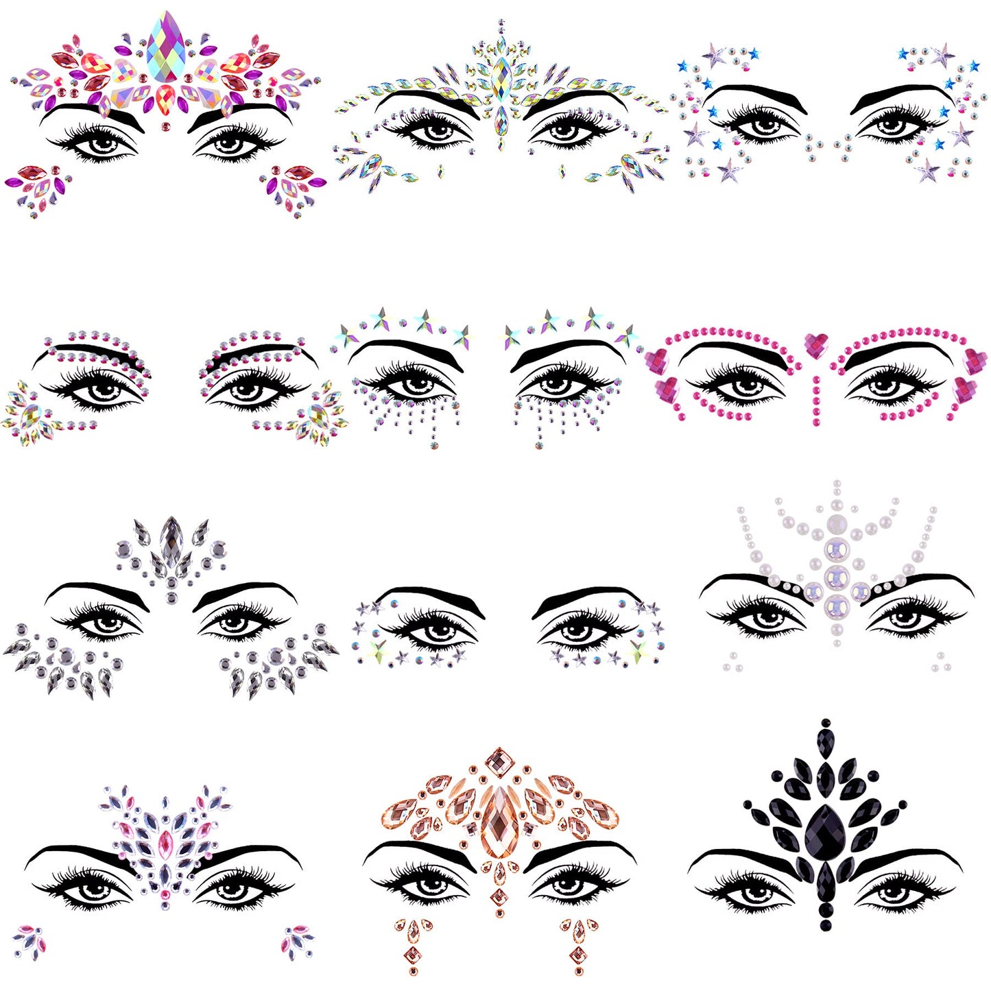 SIQUK 12 Sets Face Jewels Stick on Face Gems Stickers Adhesive Face Crystals Rhinestone Face Jewel for Rave Festival Party