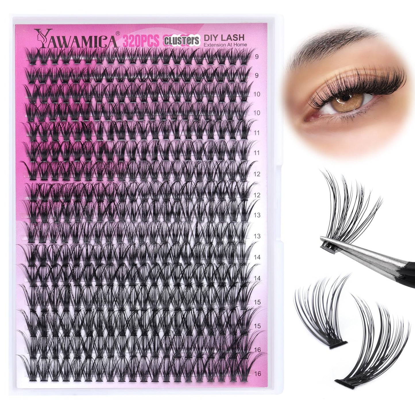 Individual Lashes 320pcs Lash Clusters 40D 9-16mm Mix DIY Lash Extension D Curl Eyelash Clusters Eyelash Extension Wispy Cluster Lashes DIY for Self Application by Yawamica (40D-0.07D, 9-16mix)