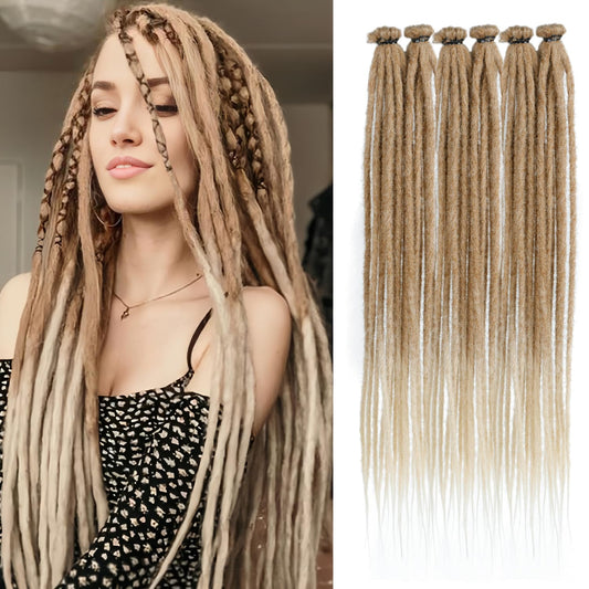 24 Inch Synthetic Dreadlock Extensions 20 Strands Hippie Single Ended Dreads Ombre Blonde 0.6 cm Width Loc Extensions Reggae Style Crochet Hair For Daily Use by Women and Men (24Inch, 27/613)