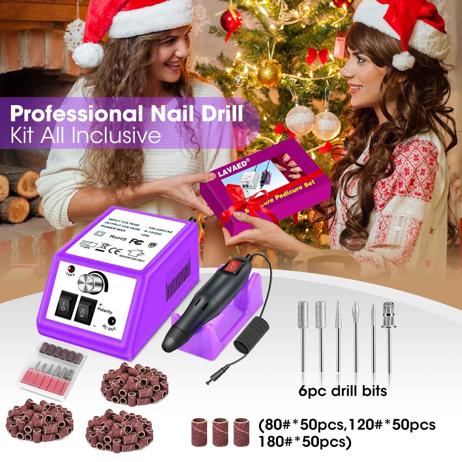 LAVAED Professional Electric Nail Drill Machine and Electric Callus Remover for Feet Waterproof Rechargeable Pedicure Kit