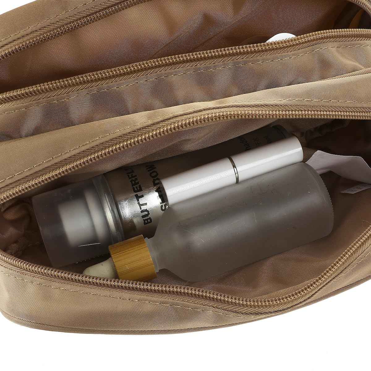 Bioworld Dual Compartment Beige Toiletry Cosmetic Kit