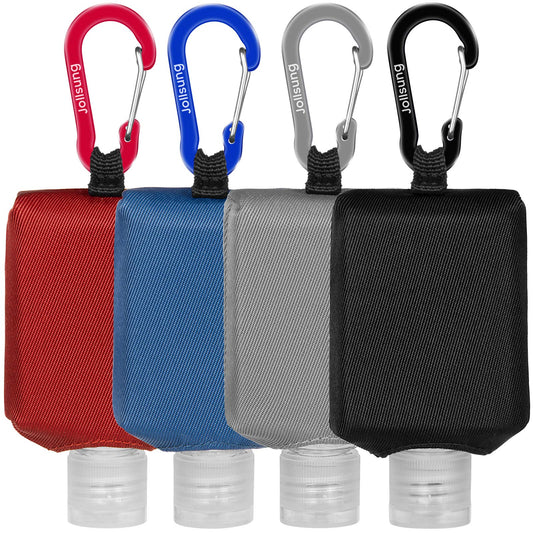 Jollsung Hand Sanitizer Bottle Case Holder, 4Pack Travel Size Empty Bottle Refillable Containers for Soap, Lotion, and Liquids, 60 ML/2oz Flip Cap Reusable Bottles with Carabiner Carriers