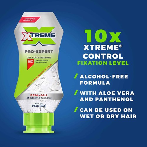 Xtreme Pro-Expert Clear Styling Hair Gel, Alcohol-Free 24-Hours Control With Aloe Vera, 17.64 oz Squeeze Bottle (Pack of 12)