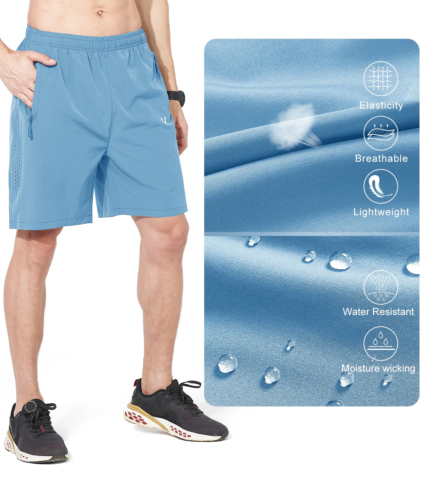 NORTHYARD Men's Athletic Running Shorts Quick Dry Workout Shorts 7"/ 5"/ 9" Lightweight Sports Gym Basketball Shorts Hiking Exercise SkyBlue 3XL