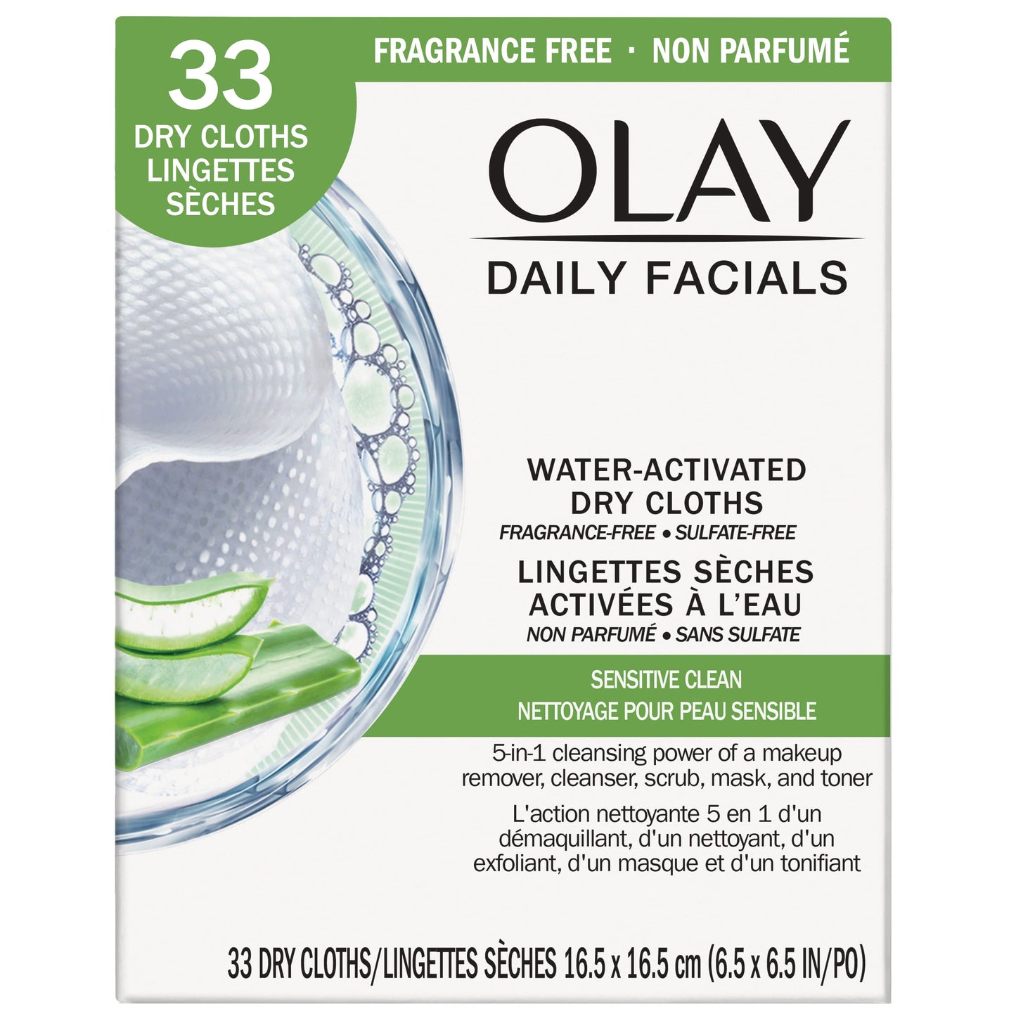 OLAY Daily Gentle Clean 5-in-1 Water Activated Cloths, 33 Ea (Pack of 2)