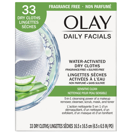 OLAY Daily Gentle Clean 5-in-1 Water Activated Cloths, 33 Ea (Pack of 2)