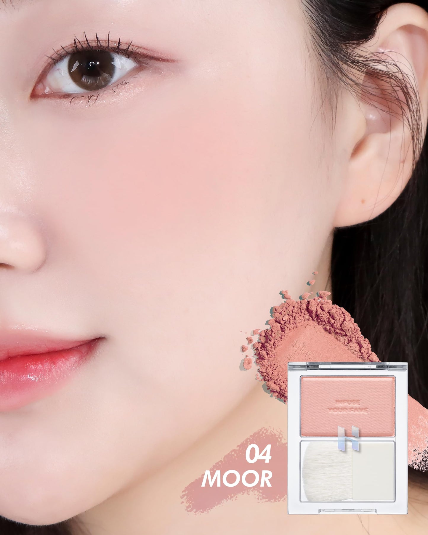 HOLIKA HOLIKA Infusing Blush with Brush - Lightweight, Smooth, Blendable Cheek Blusher, Sebum-Control, Natural Pore Coverage, Built-In Brush, Long-Lasting Pigment for Romantic Mood (04 MOOR)