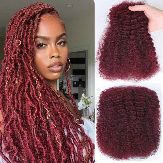 Afro Kinkys Bulk Human Hair for Braiding Burgundy Afro Kinky-Curly Human Hair Bulk for Twist 16 Inch 50g/Bundle 99J No Weft 4c Kinky Curly Bundles for Braids Micro Locs Dreadlock Extensions
