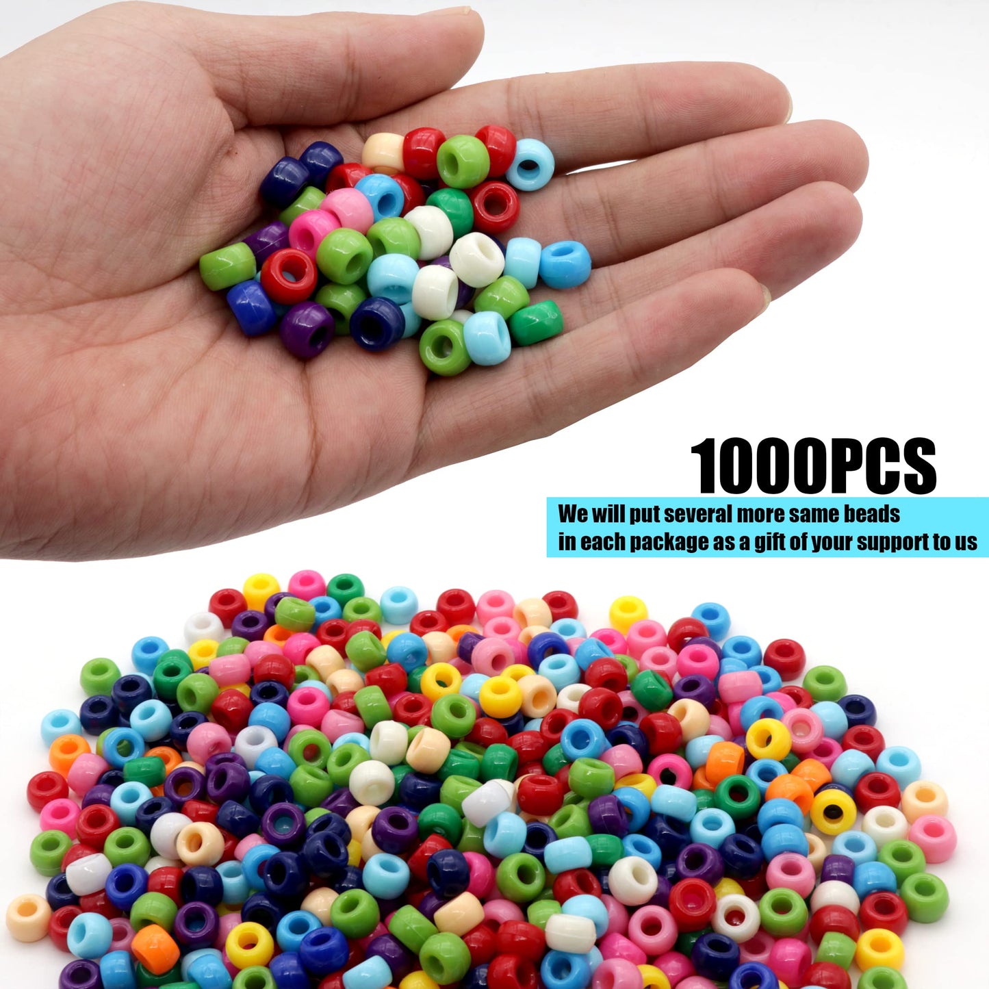 Auvoau 1000Pcs Pony Beads Bracelet 9mm Rainbow Plastic Barrel Pony Beads for Necklace,Hair Beads for Braids for Girls,Key Chain,Jewelry Making (Multicolor)