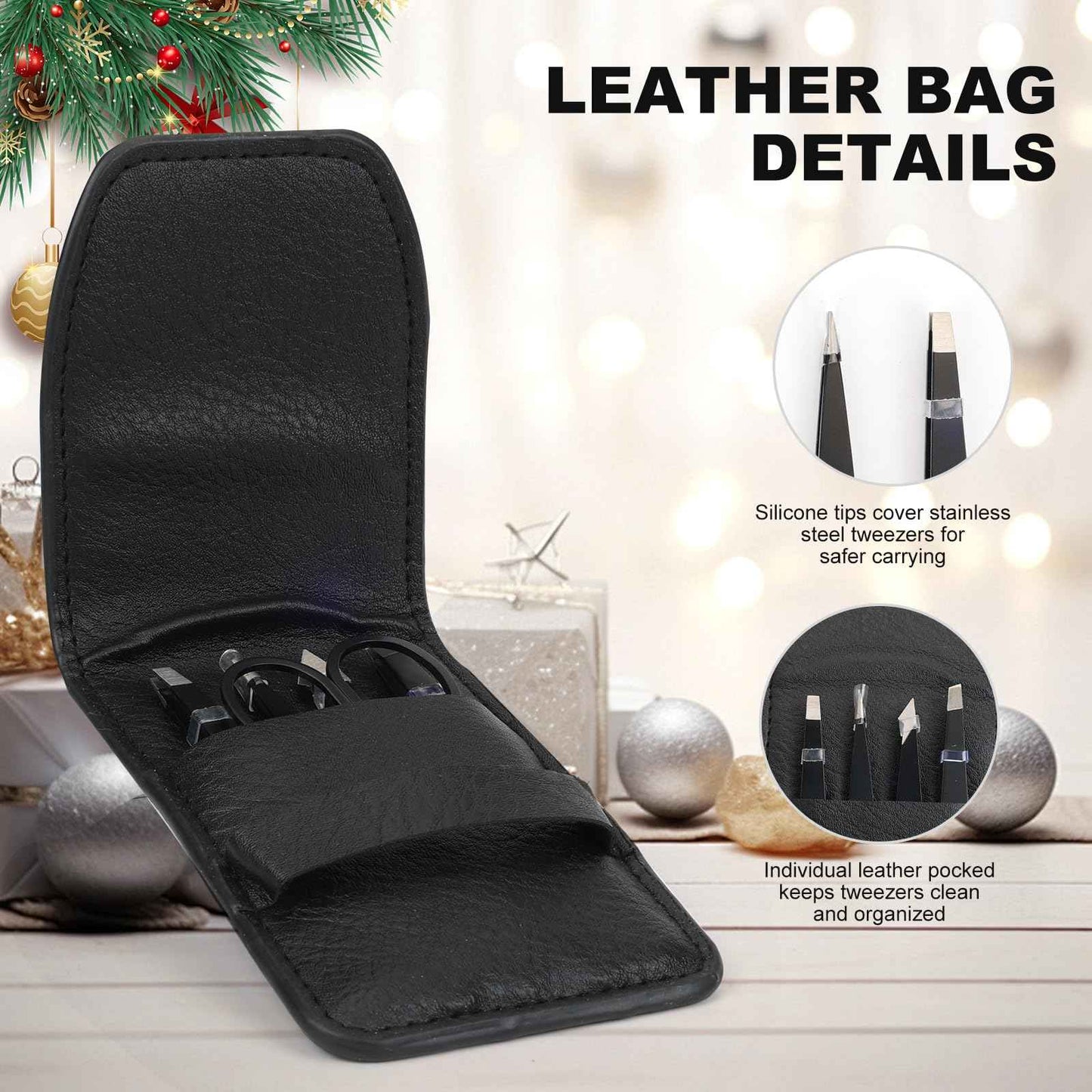 5-Pack Stainless Steel Tweezers Set for Women with Curved Scissors, Great Precision for Facial Hair Removal and Splinter Removal, Stocking Stuffer for Women