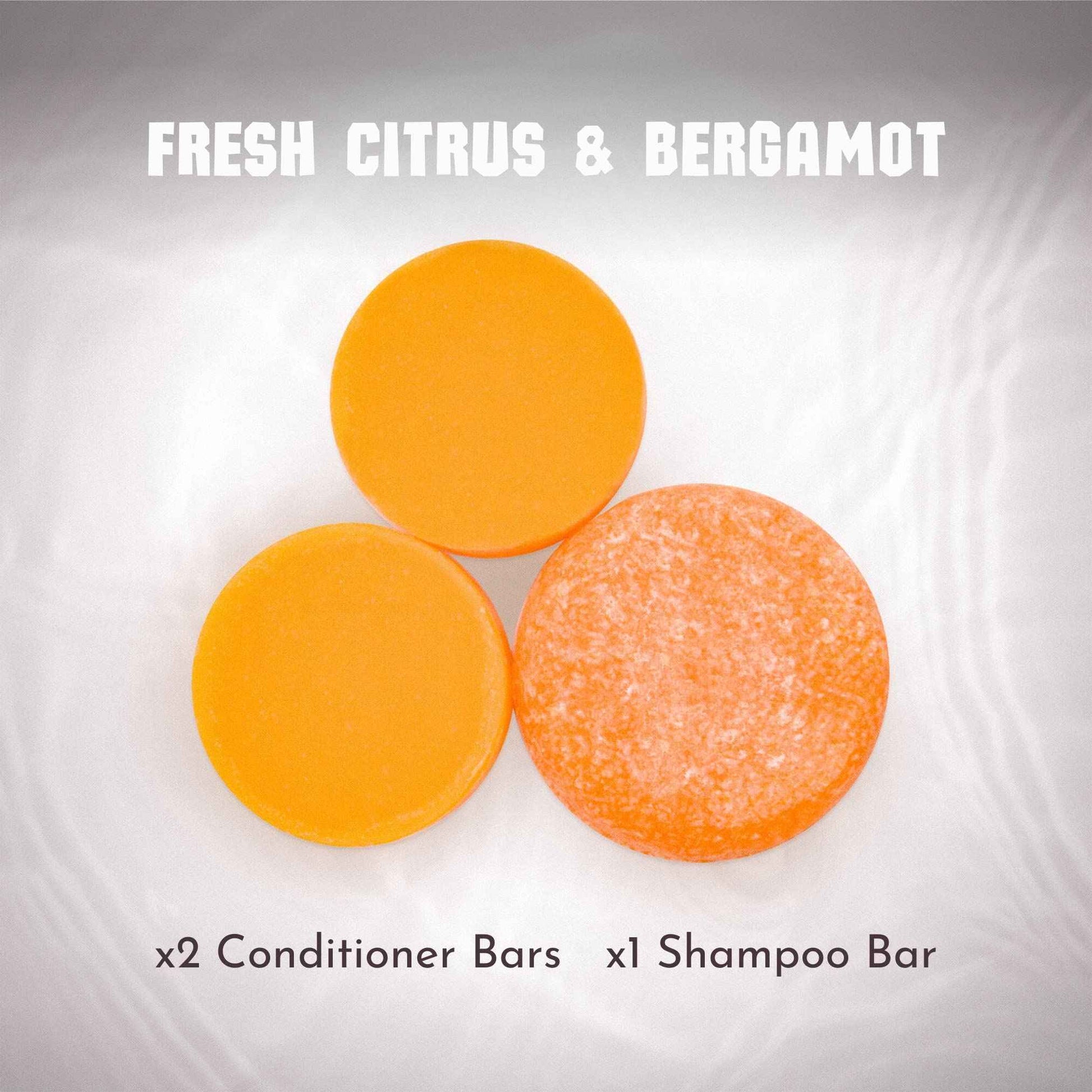 Fresh Citrus Bergamot Shampoo And Conditioner Bar Set with One Extra Conditioner Bar - 100% Vegan Bar Shampoo And Conditioner For Hair Of All Types - Natural Shampoo And Conditioner In Bars. Handmade