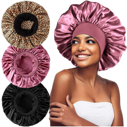 3PCS Extra Large Satin Bonnets for Sleeping, Hair Bonnets for Black Women Braids Curly Hair, C