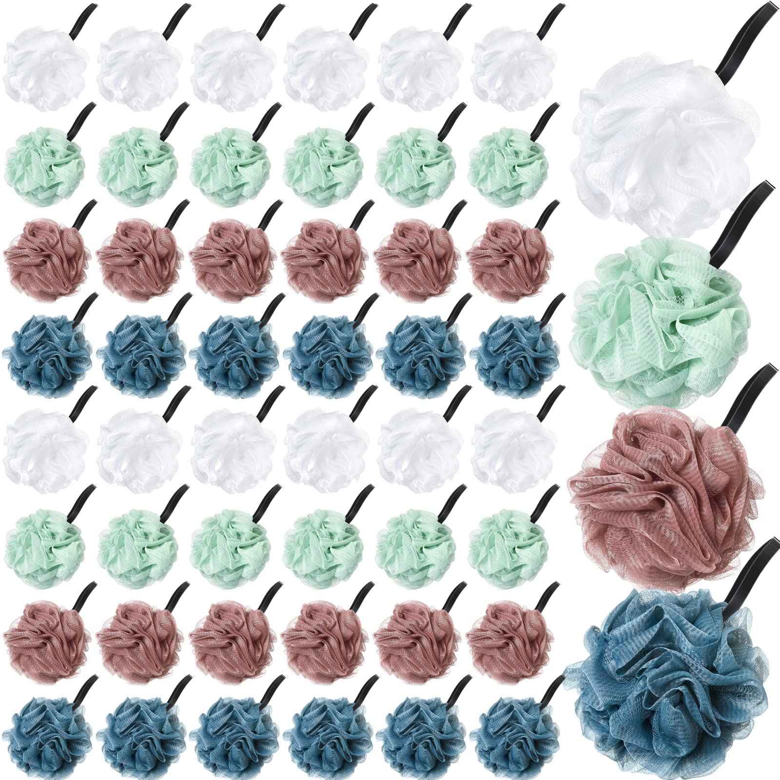 Shellwei 48 Pack Bath Sponge Shower Loofahs Bulk Pack 50g Soft Net Body Scrubber Shower Pouf Sponge Ball Body Exfoliating Bath Scrunchies for Men and Women