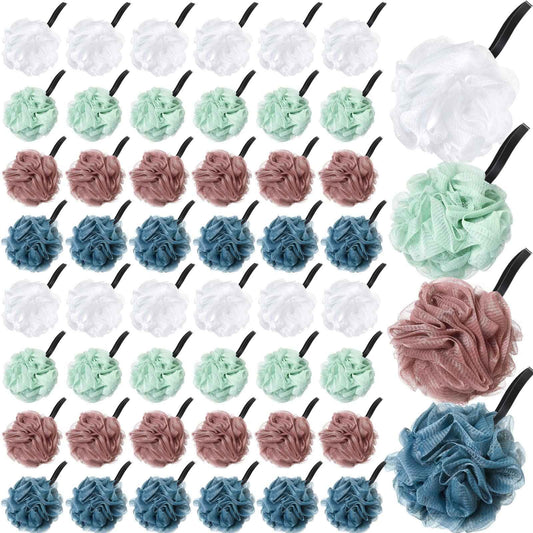 Shellwei 48 Pack Bath Sponge Shower Loofahs Bulk Pack 50g Soft Net Body Scrubber Shower Pouf Sponge Ball Body Exfoliating Bath Scrunchies for Men and Women