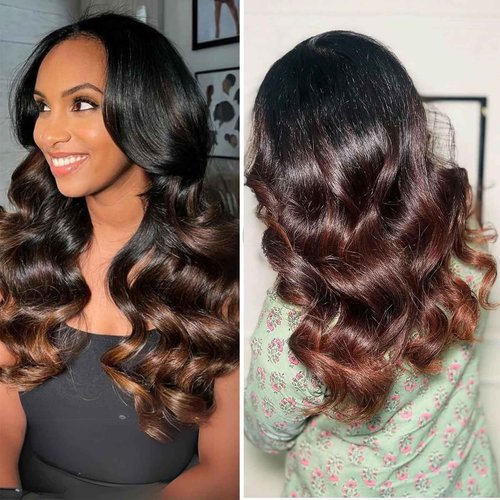 DSEKCAIN 2x6 HD Lace Closure T1B/2/30 Chestnut Brown Ombre Body Wave 2x6 Transparent Lace Closure 3 Tone Ombre Medium Auburn Colored 100% Virgin Human Hair 150% Density 14 Inch