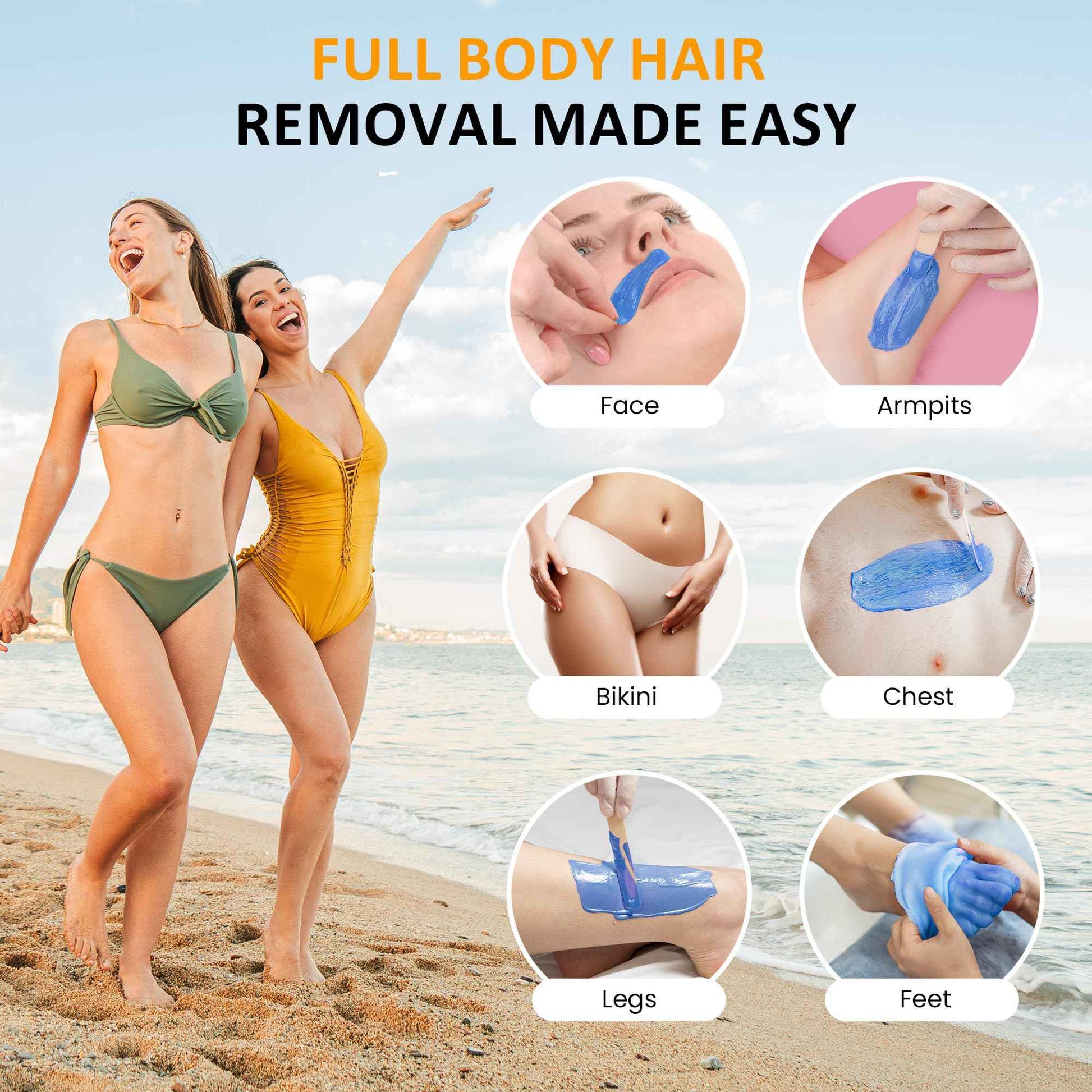 SUNVIVIPRO Wax Beans for Hair Removal, 2.5lb Hard Wax Beads, Waxing Beads for Sensitive Skin, Hair Removal Kit for Women Men Full Body, Facial, Brazilian, Bikini, Legs, Chest