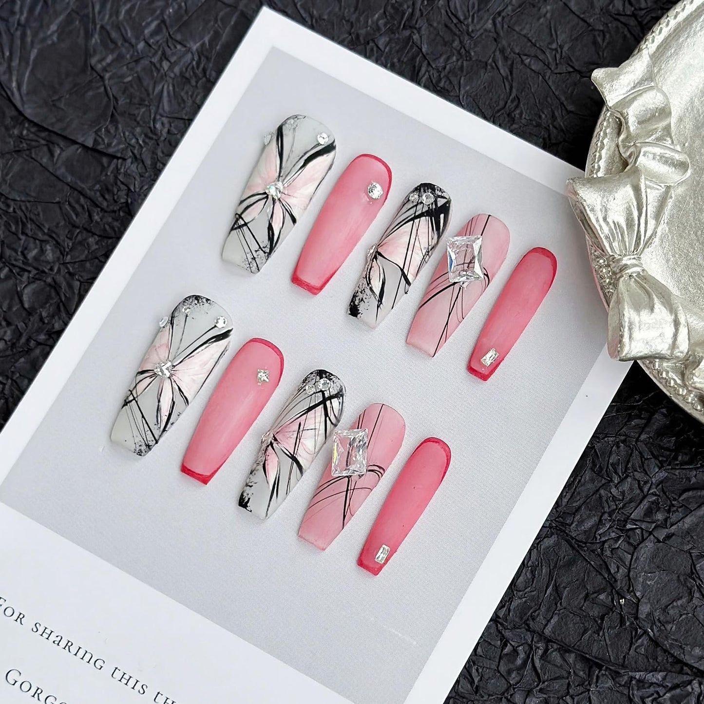 LARSOOY Nails Handmade Press on Nails Long Coffin | Handmade Nails with Lappet Butterfly | Reusable Fake Nails with Watercolor Painting | False Nails 10 Pcs (Schroedinger?™s Butterfly, M)