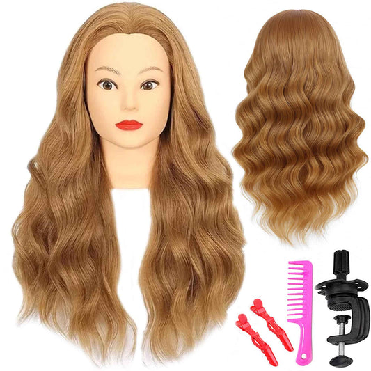 Female Mannequin Head With100% Real Hair Blonde Cosmetology Mannequin Head Hair Styling Hairdressing Practice Training Head Cosmetology Manikin Head Doll Head for Hairdresser with Clamp