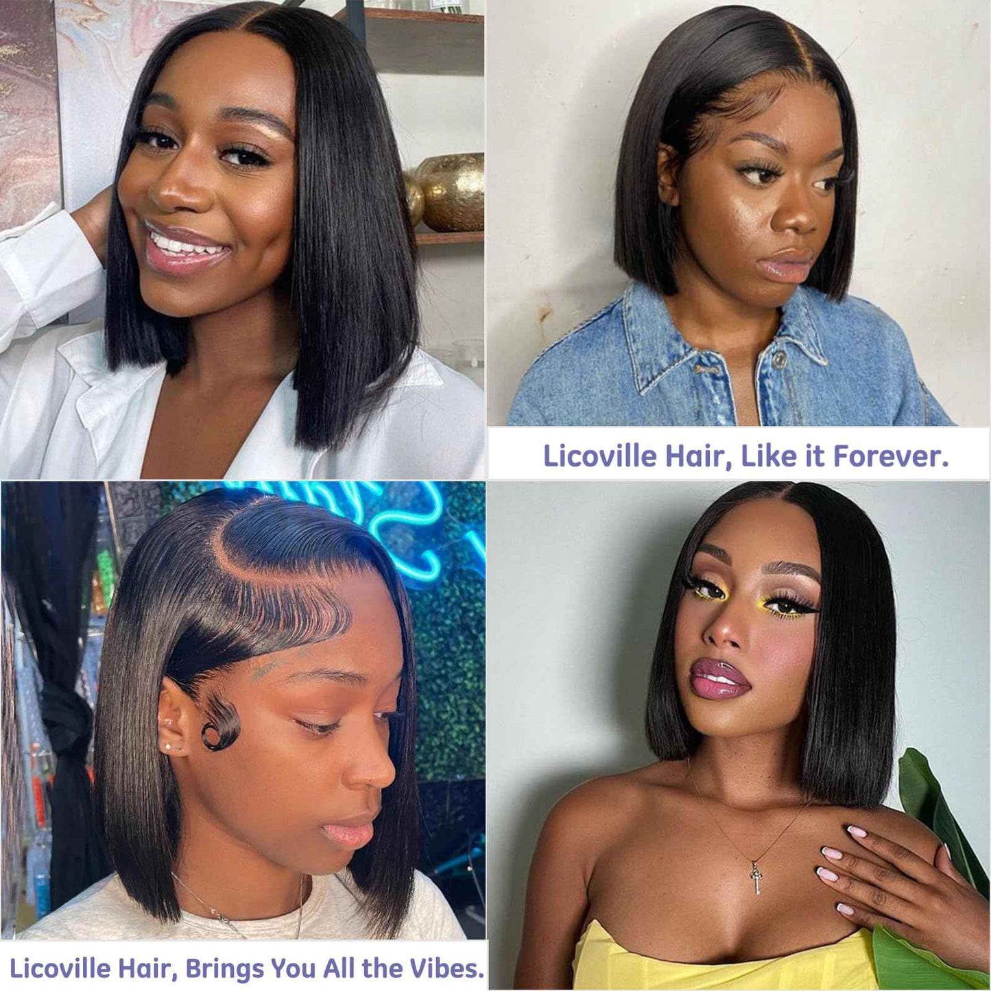 10 Inch Short Bob Wigs Natural Color Pre Plucked 180% Density Black Bob Glueless Wig Human Hair Free Part Natural Black Lace Front Wig