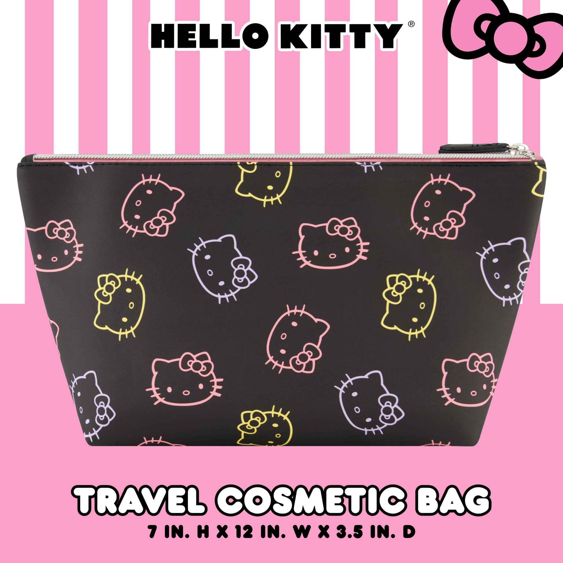 Concept One Hello Kitty Travel Makeup Bag, Trapezoid Cosmetic Organizer Pouch for Women, Black