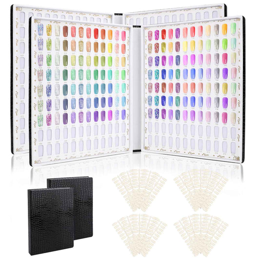 Segbeauty 2 Pack of 216 Colors Nail Gel Display Chart, Nail Polish Sample Showing Board with 480 False Tips, Leather Fingernail Color Display Book Nails Polish Organizer Nails Practicing Design Chart