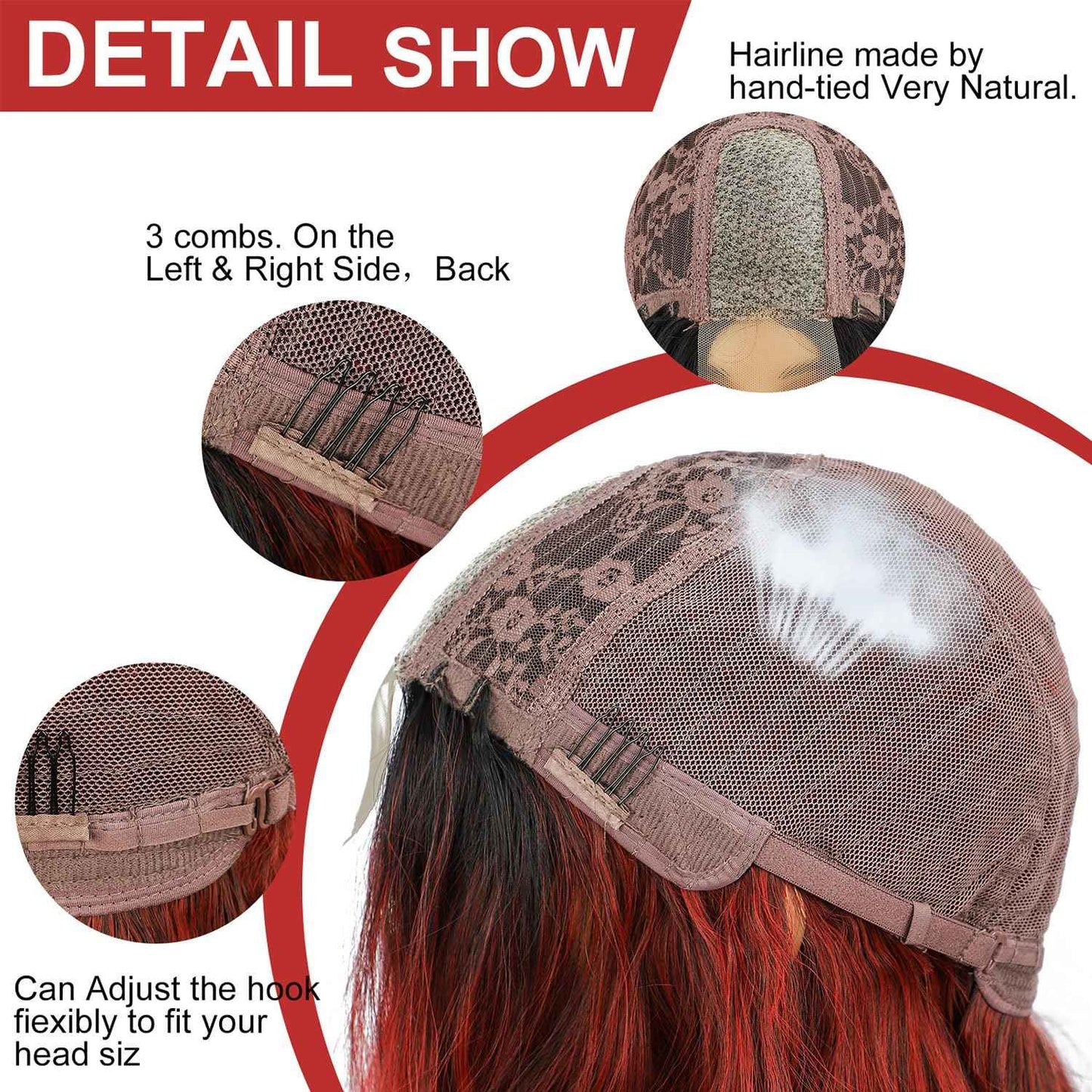 LUNDEREN Red Wavy Wig 26 Inch Long Red Ombre Wigs for Women Ombre Red Middle Part Wig Synthetic Heat Resistant for Daily Party Use (Ombre Red 26 Inch)