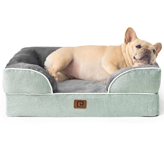 EHEYCIGA Orthopedic Dog Bed for Small Dogs, Waterproof Memory Foam Small Dog Beds with Sides, Non-Slip Bottom and Egg-Crate Foam Medium Dog Couch Bed with Washable Removable Cover, Greyish Green