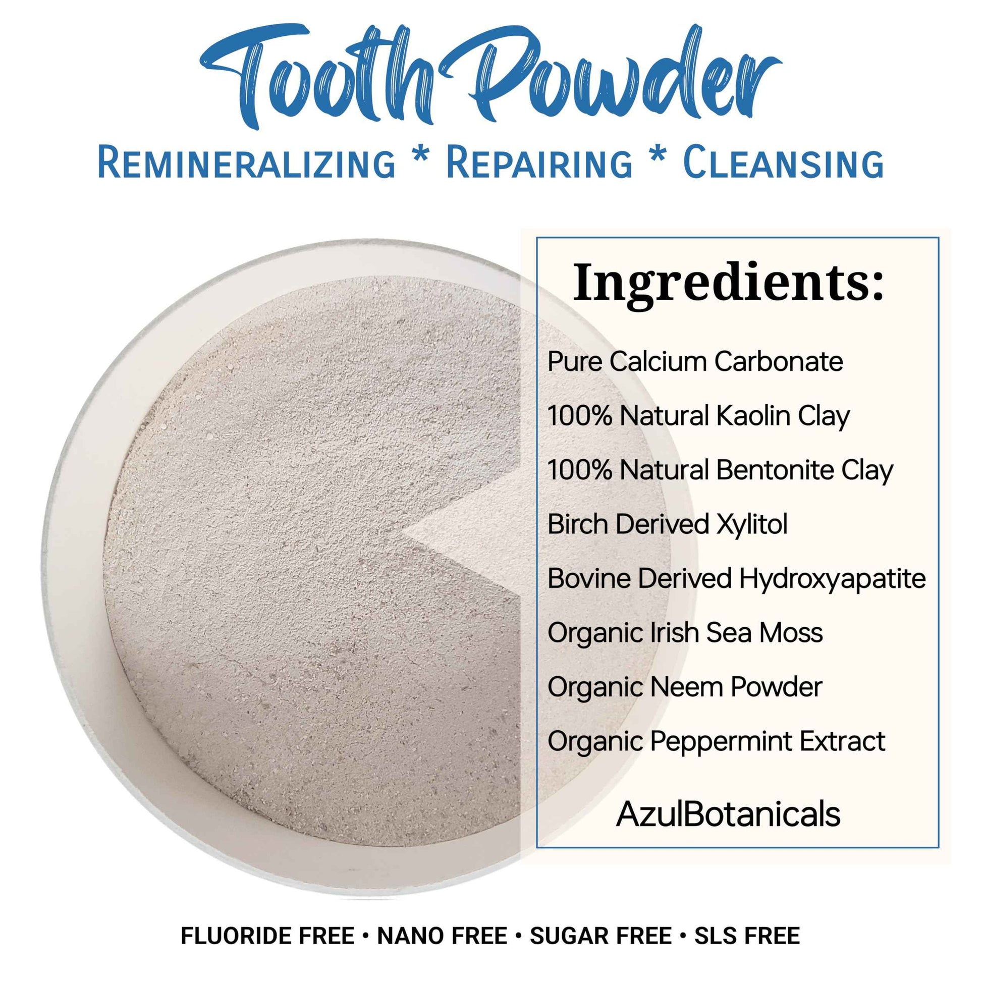 Remineralizing & Cleansing Tooth Powder, Cool Mint. Fluoride Free, SLS Free, Nano Free for Organic Oral Wellness