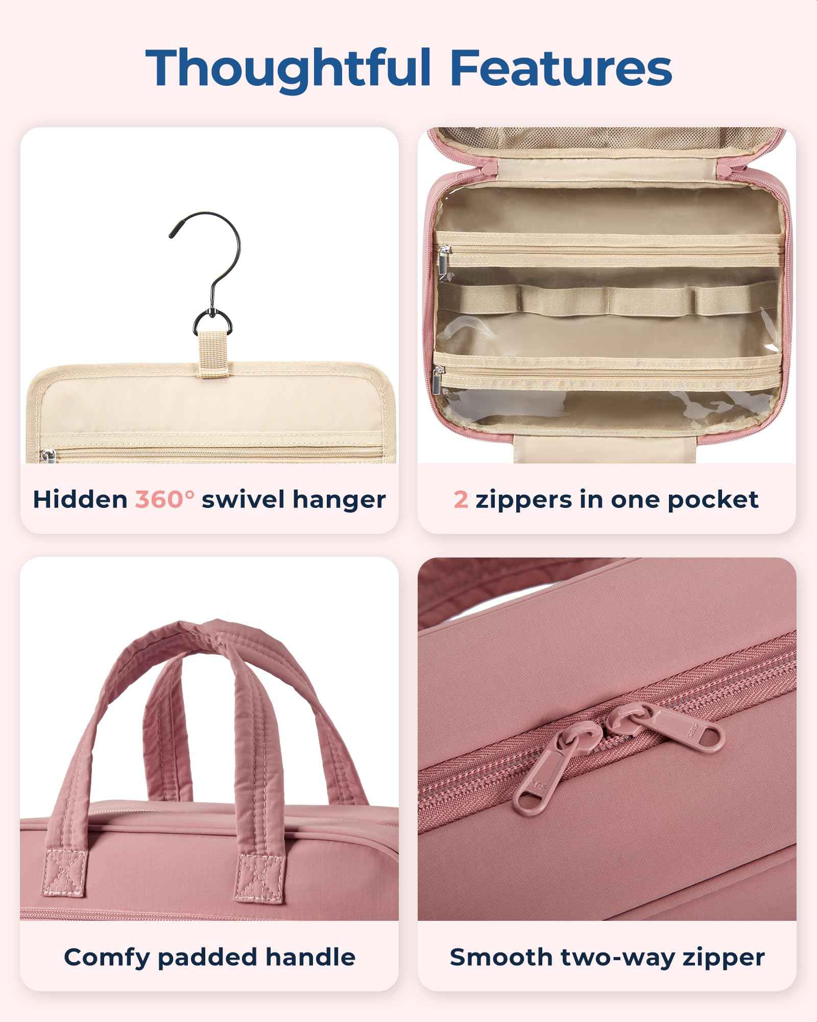 BAGSMART HangingToiletry Bag for Women, Puffy Travel Toiletry Bag with Jewelry Organizer, Waterproof Cosmetic Makeup Bag Compartment, Toiletries Kit Set for Traveling, Accessories, Essentials (M)