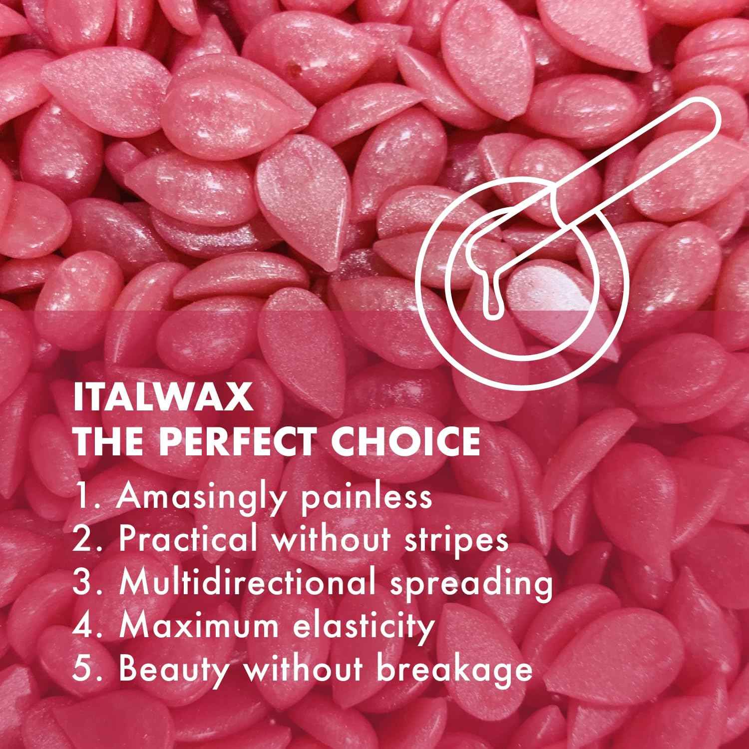 Italwax Top Line Pink Pearl - 750g / 1.65lb - Hard wax beads for hair removal - Unscented - Synthetic formulation ideal for sensitive skins - Recommended for Bikini area and Armpits