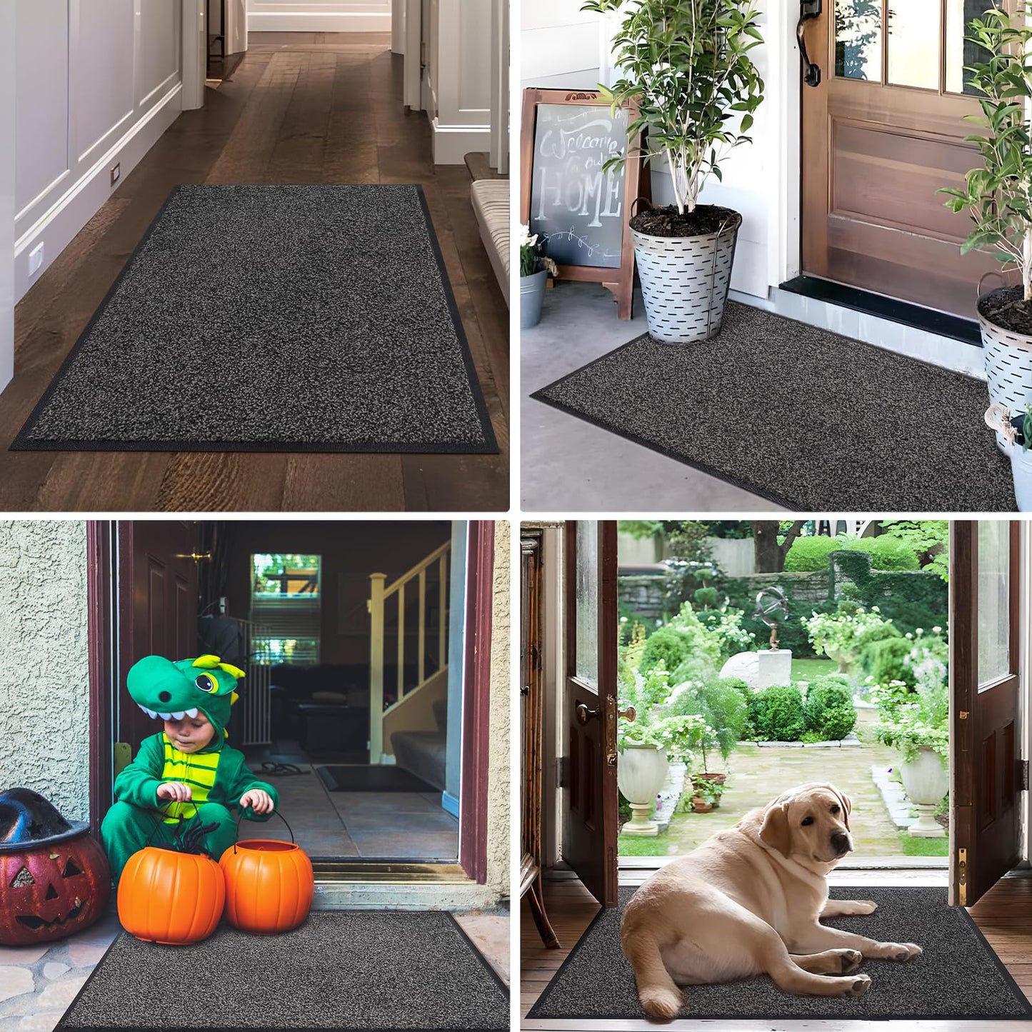 Mibao Dirt Trapper Door Mat for Indoor&Outdoor, 17" x 29.5", Black&Gray, Washable Barrier Door Mat, Heavy Duty Non-Slip Entrance Rug Shoes Scraper, Super Absorbent Front Door Mat Carpet