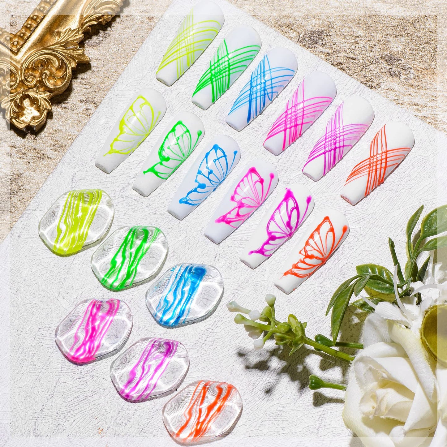 MEET ACROSS 6 Colors Luminous Spider Gel, Glow In The Dark Nail Art Drawing Gel for Line, Painting Elastic Drawing Spider Gel for Nail Art, Soak off UV LED Nail Gel, DIY Nail Art Manicure with Brushes