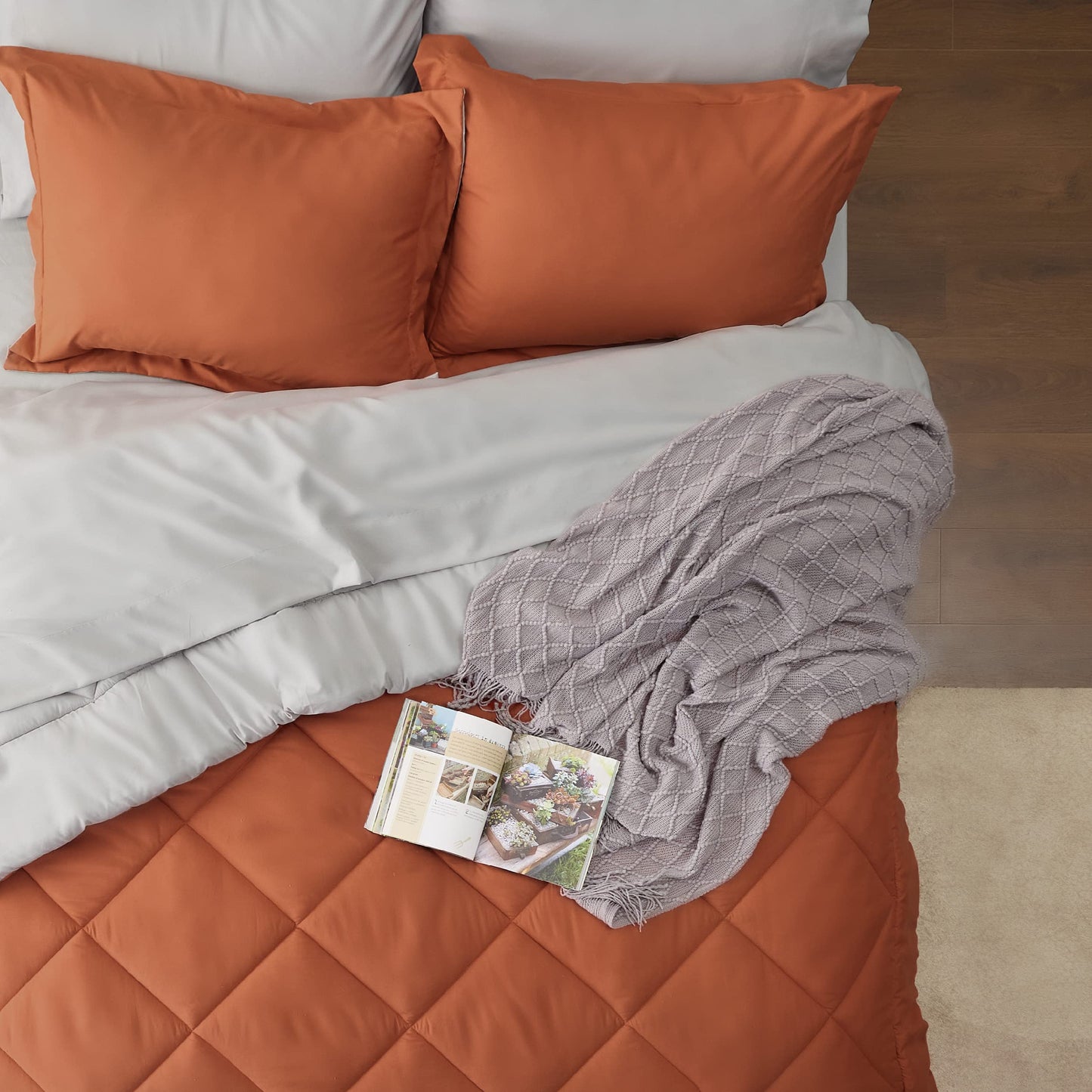 Bedsure Burnt Orange Twin Comforter Set - 5 Pieces Reversible Twin Bed in a Bag, Extra Long Twin Bed Set with Comforters, Sheets, Pillowcase & Sham, Twin Bedding Sets for College