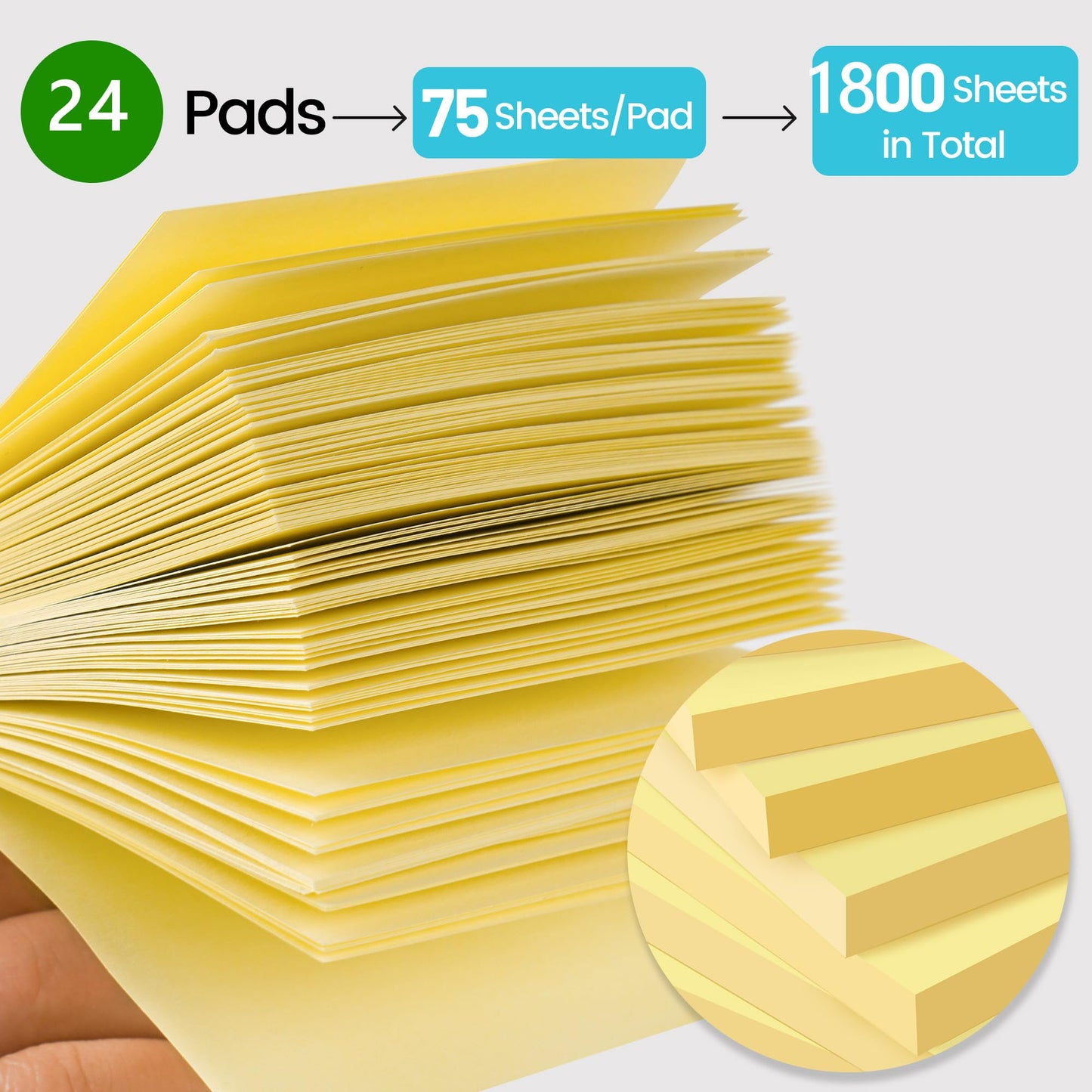 (24 Pack) Sticky Notes 3x3 in Canary Yellow, Clean Removal, Recyclable, Self-Stick Pads, Easy to Post for Home, Office, Notebook