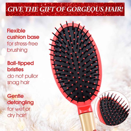 Zubebe 14 Pcs Detangler Hair Brush Travel Detangling Red and Green Detangler Brush with Soft Bristles Christmas Gift Bulk for Friends