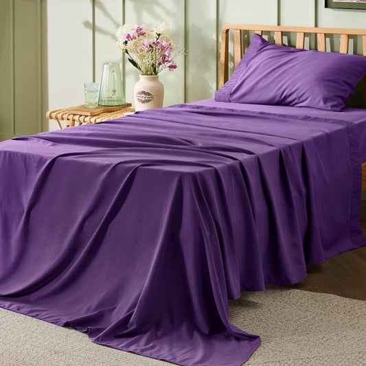 Bedsure Twin Sheets Set - Soft Twin Bed Sheets, 3 Pieces Hotel Luxury Purple Sheets Twin, Easy Care Polyester Microfiber Cooling Bed Sheet Set